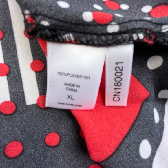 NY&C Peplum Waist Blouse Size XL Red Black Geometric Neck Bow Balloon Sleeve NEW - Picture 8 of 12